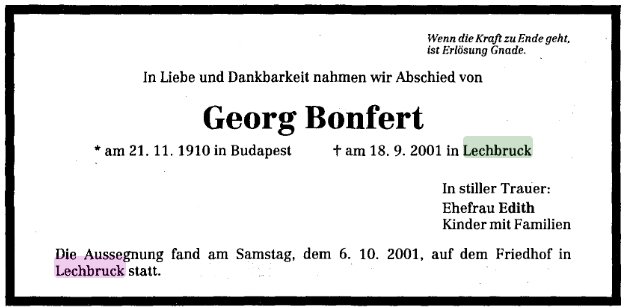 Bonfert Georg 1910-2001 Todesanzeige